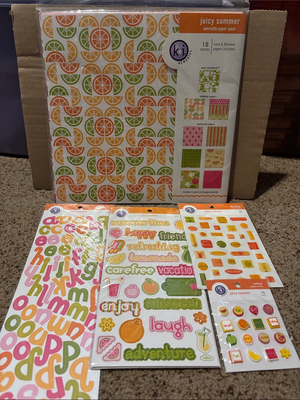 NEW Ki Memories Juicy Summer Scrapbook Pack - Orange, Green, Pink